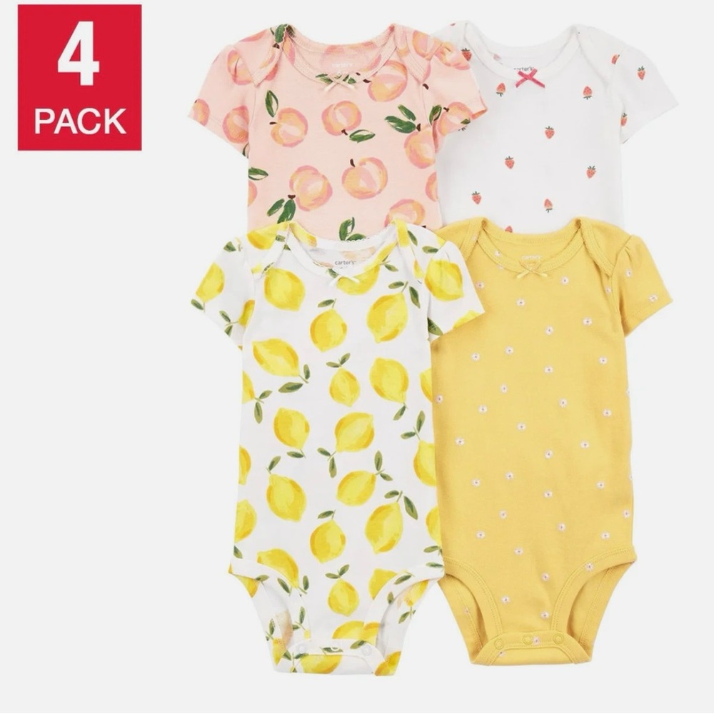 Carter's 4-Pack Lemon and Peach Baby Bodysuit 100% Cotten 18 Months